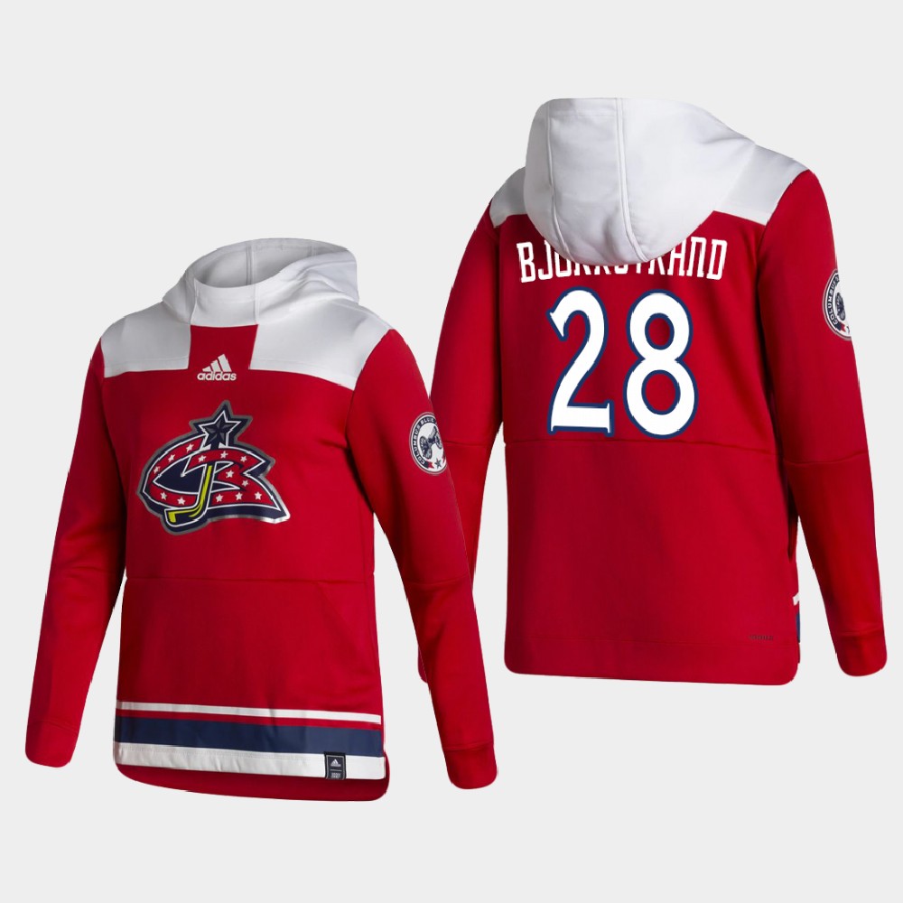 Men Columbus Blue Jackets #28 Bjorkstrand Red NHL 2021 Adidas Pullover Hoodie Jersey->columbus blue jackets->NHL Jersey